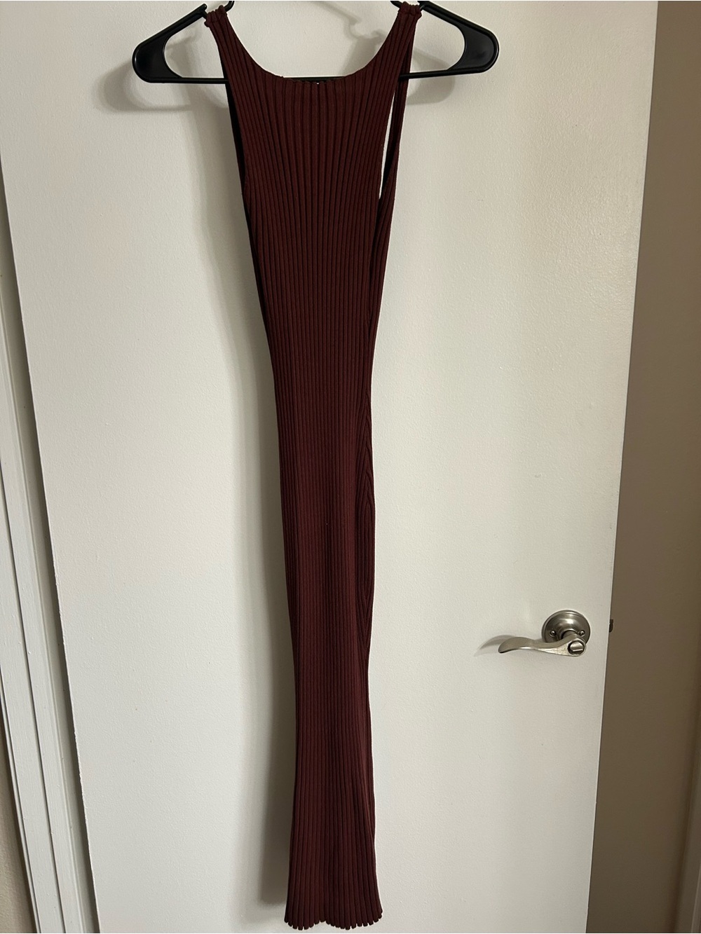 Ribbed Maxi Low Back Maxi Dress in Brown